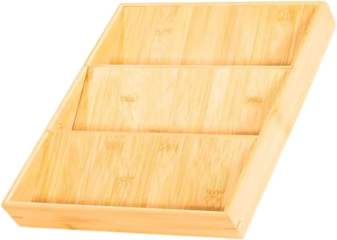 3-Tier Bamboo Spice Rack Organizer for Kitchen Drawer - Cabinet Storage Tray Fits Most Drawers (Pre-Measure Your Space) | 1-Pack, Natural Bamboo