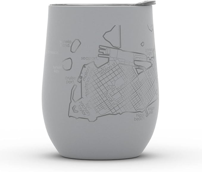 Well Told Engraved Key West Florida Map Insulated Wine Tumbler, Etched Stainless Steel Cup (12 oz, Dockside Gray) City Map Insulated Tumbler, Custom Insulated Tumbler, Outdoor Drinkware