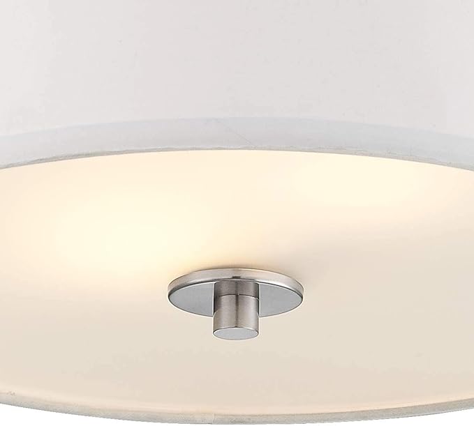 Possini Euro Design Halsted Modern Close to Ceiling Light Semi Flush Mount Fixture 15" Wide Brushed Nickel Silver White Linen Drum Shade for Bedroom Hallway Living Room Dining Room Bathroom Kitchen