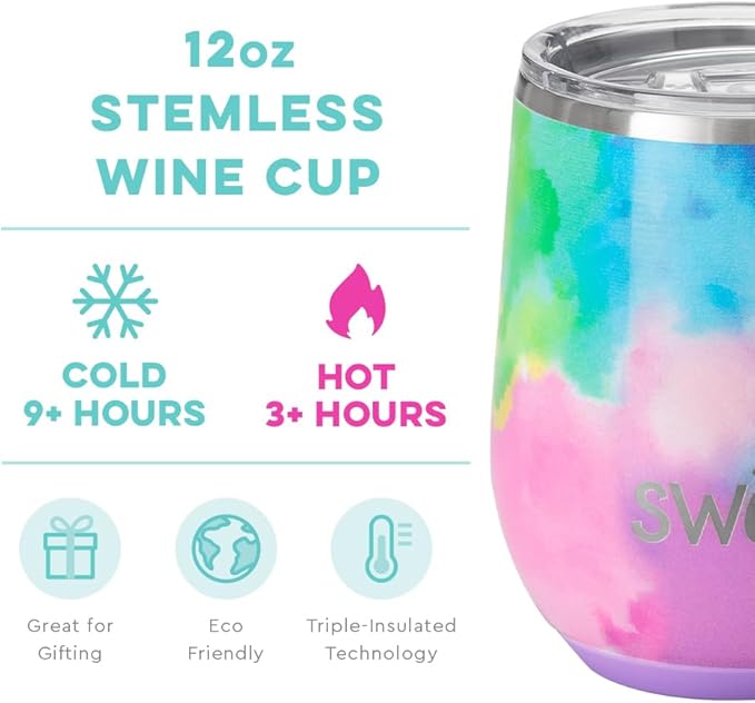 Swig Life 12oz Wine Tumbler with Lid, Stainless Steel, Dishwasher Safe, Portable, Triple Insulated Wine Tumbler (Cloud Nine)