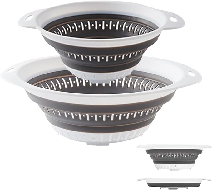 Collapsible Colander and Strainer,Silicone Strainer Colanders & Food Strainers,for Vegetable and Fruit, Kitchen Essentials (2, White, 1.3L+2.5L)