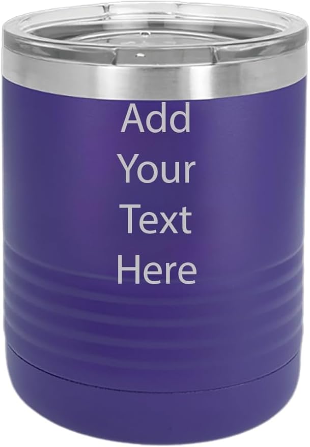 CRAZYDAISYWORLD Customized Polar Camel 10 oz. Vacuum Insulated Round neck Tumbler with Clear Lid Personalized With Your Text (Purple)