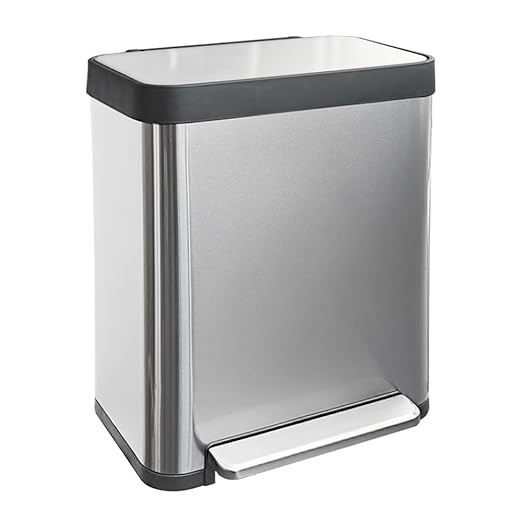 13 Gallon Step Trash Can, Large Capacity Kitchen Garbage Can, Tall Stainless Steel Liner Free Garbage Bin, Rectangular Metal Trash Can with Soft Closed&Stay Open Lid, 50 Liter