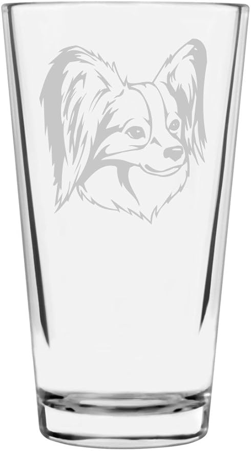 Papillon Dog Themed Etched All Purpose 16oz Pint Glass