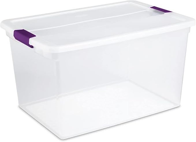 Sterilite Clear Plastic Storage Totes, 6 Pack 64 Quart and 6 Pack 66 Quart Bins with Lids