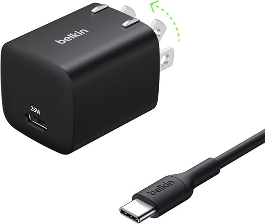 Belkin USB C Charger Block 25W - USB C Cable Included – PD3.0 PPS Fast Charging for Samsung Galaxy S25, Apple iPhone 17,Air, Pro, Pro Max, AirPods, Google Pixel 9, Nintendo Switch, etc - Black