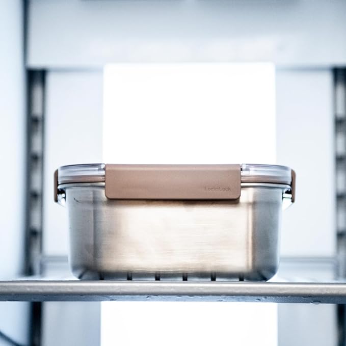 Locknlock Stainless Steel Food Storage Container with Lid, Metal Lunch Box, Airtight, Leak-Proof, Microwave, Freezer and Dishwasher Safe, 700ml
