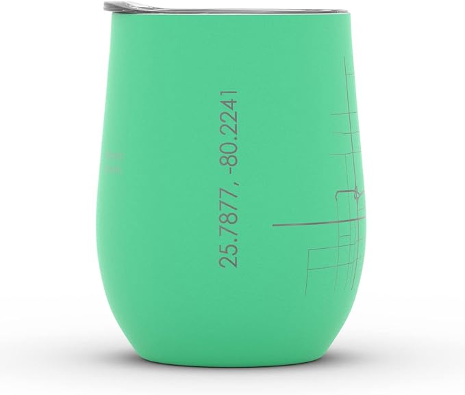 Well Told Engraved Miami Florida Map Insulated Wine Tumbler, Etched Stainless Steel Cup (12 oz, Sunday Green) City Map Insulated Tumbler, Custom Insulated Tumbler, Outdoor Drinkware