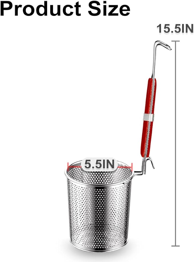 Micro-Perforated Stainless Steel Pasta Strainer With handle, Food Dumpling Noodle Strainer,Straining Noodles Pasta Basket 2 PCS(Dia 5.5inch)