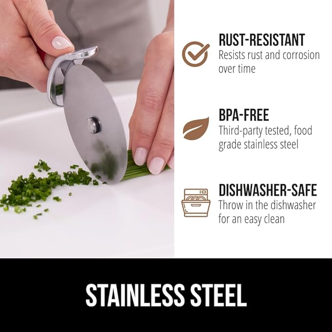 GORILLA GRIP BPA-Free Large Pizza Cutter Wheel, 9 Inch, Sharp Stainless Steel Blade, Slip Resistant Handle with Thumb Guard Protection, Slice Thick or Thin Pizzas, Pie, Pastries in Seconds, Red
