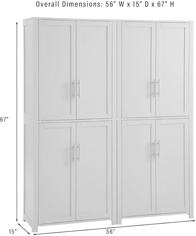 Crosley Furniture Savannah 2-Piece Pantry Storage Cabinet Set with Shelves, Kitchen, Dining, or Laundry Room, Hunter Green