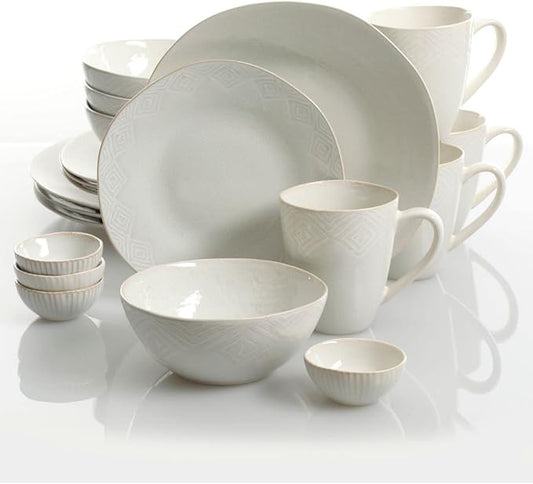The Season Essentials Ceramic Tunisian Mist Dinnerware Set - 20 Piece, White