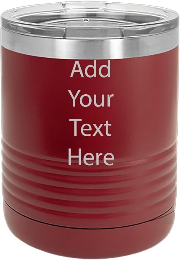 CRAZYDAISYWORLD Customized Polar Camel 10 oz. Vacuum Insulated Round neck Tumbler with Clear Lid Personalized With Your Text (Maroon)