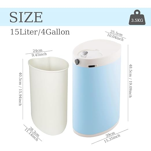 Diaper Pail, Airtight Odor Control Baby Diaper Bin with Childproof Lock, Stainless Steel Garbage Pail with lid, 15 Liter/ 4 Gallon Compact Nursery Trash Can with Removal Inner Liner, Blue