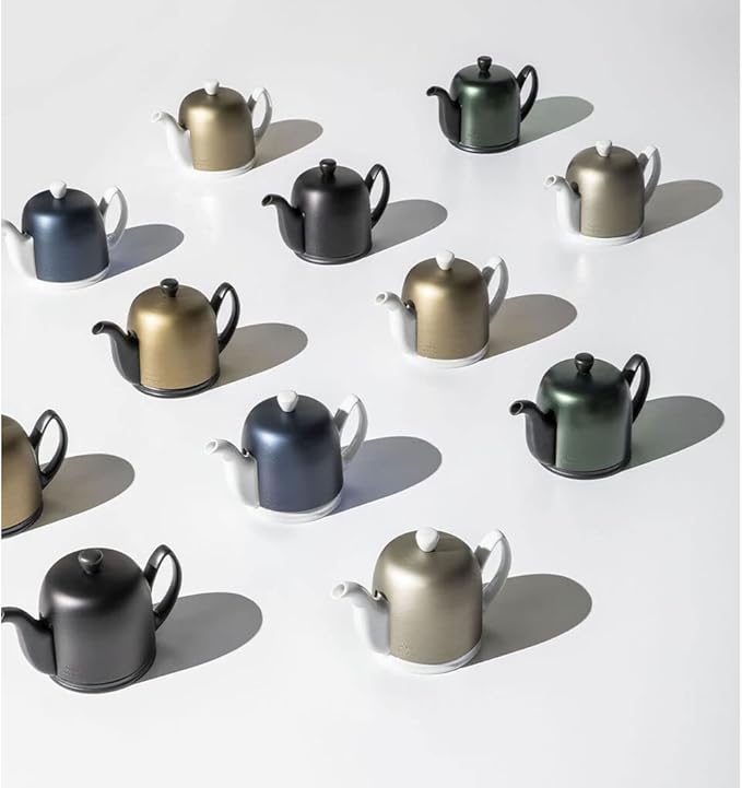 Degrenne Salam Luxury French Tea Pot - Porcelain Teapot with Bronze Aluminum Cover, Ceramic Tea Kettle for Loose Tea, Removable Infuser, 6 Cup Capacity, 36oz - Black