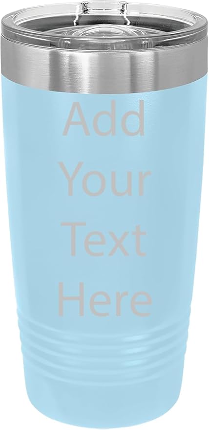 CRAZYDAISYWORLD Customized Polar Camel 20 Oz. Vacuum Insulated Ring Neck Tumbler with Slider Lid Personalized with Your Text (Light Blue)