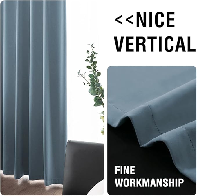 H.VERSAILTEX 100% Blackout Curtain Panels 45 Inches Long Thermal Insulated Blackout Lined Curtains for Bedroom Two Layers Full Light Blocking Drapes for Living Room, 2 Panels, Stone Blue