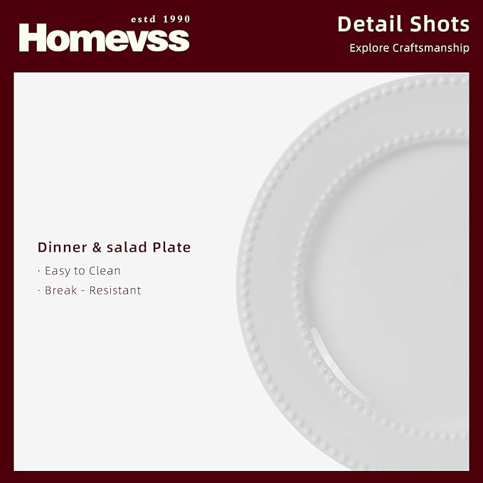 HomeVss, New Bone China Dinnerware Set, Embossed Pearl Design, 16pc Set