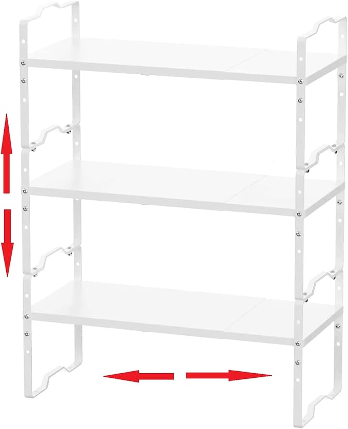 Expandable Shelf for Cabinet Organizer Adjustable Stackable Spice Rack at Kitchen and Bathroom more, Counter Countertop Cupboard Organization Pantry Storage(LARGE/3PACKS/WHITE)