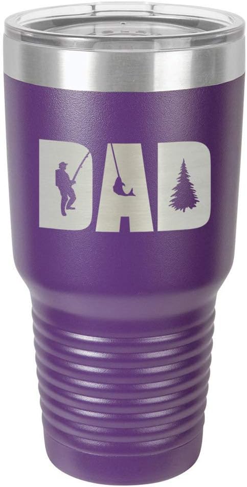 DAD KNOCKOUT FISHING Purple 30 oz Tumbler With Straw and Slide Top Lid | Stainless Steel Travel Mug | Compare To Yeti Rambler