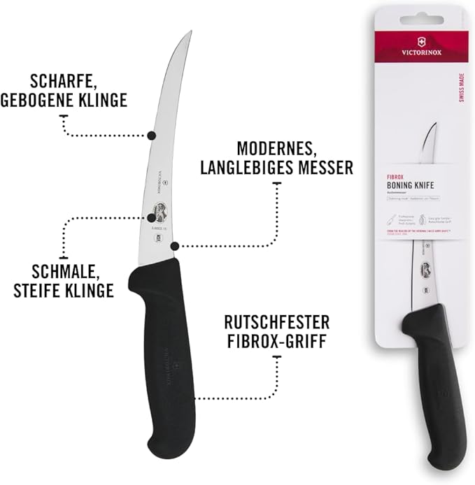 Victorinox Victorinox swiss army cutlery fibrox pro curved boning knife semistiff blade, 5.5 Pound, Black, 6" Boning, Silver/Black