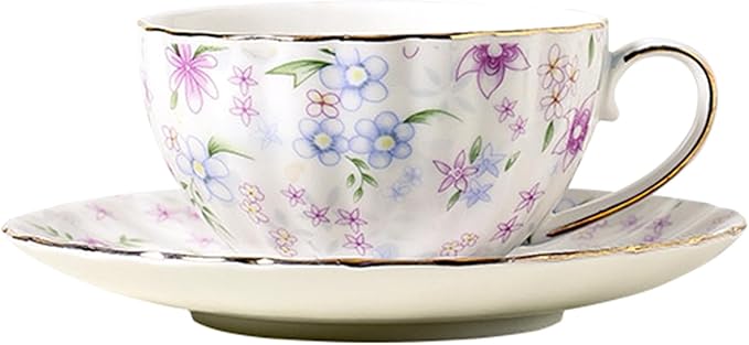 Bone China teacups,Vintage flower Pattern Espresso Teacups and Saucers,ceramic Coffee Mug Set & tea cups for women,about 7 oz(200 ml), Style01