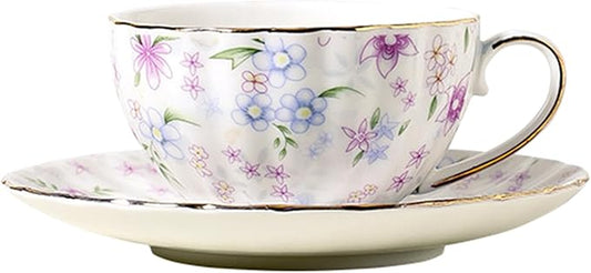Bone China teacups,Vintage flower Pattern Espresso Teacups and Saucers,ceramic Coffee Mug Set & tea cups for women,about 7 oz(200 ml), Style01