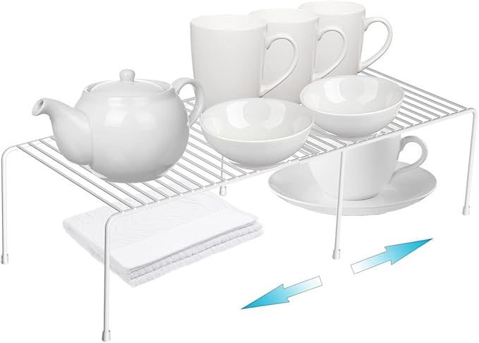 Kitchen Cabinet Organizer and Storage Shelves Expandable Freezer Shelf Organizer Rack with Scratch Resistant Feet for Counter Pantry Dish Spice Cupboards