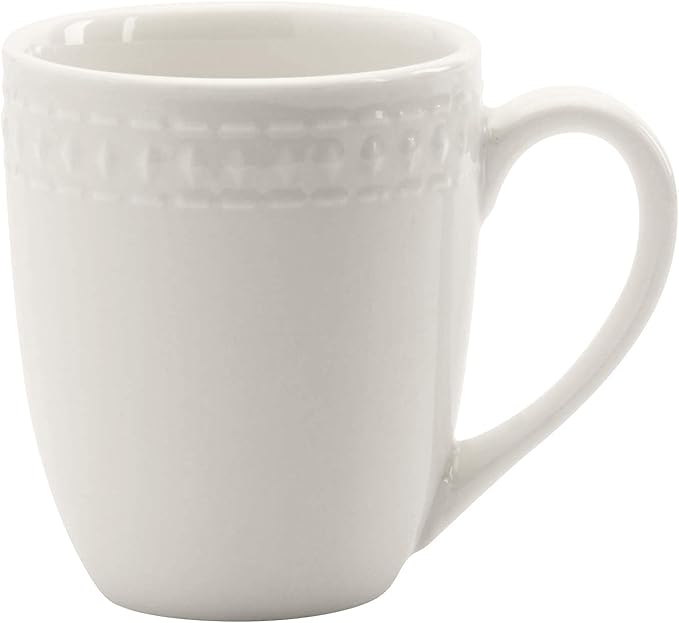 TTU Tabletops Gallery Embossed Bone White Porcelain Round Dinnerware Collection- Chip Resistant Scratch Resistant, Bloom 4 Piece Mug Set