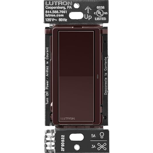 Lutron Claro Smart Light Switch for Caseta Lighting, for LED Lights, Fans, 5 Amp, Single-Pole/3-Way, Neutral Required, DVRF-5NS-BR, Brown