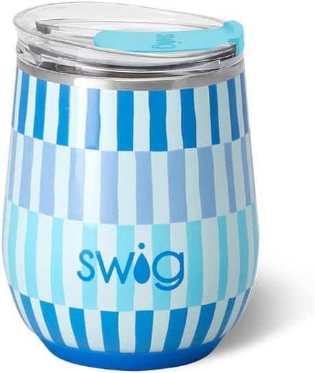 Swig Life 12oz Wine Tumbler with Lid, Stainless Steel, Dishwasher Safe, Portable, Triple Insulated Wine Tumbler (Glacier Stripe)