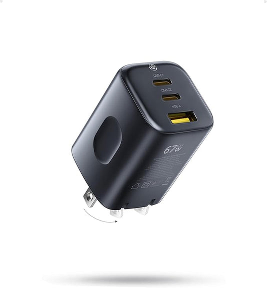 Baseus PICOGO 67W USB C Charger, Smallest 3 Port Fast Charging Block with Foldable Plug, PD/PPS for MacBook Air/Pro, iPhone 17/16/15 Series, Galaxy S25/24, Airpods 4 & More