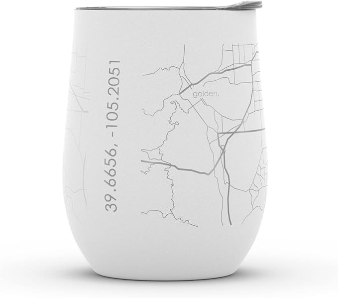 Well Told Engraved Denver Colorado Map Insulated Wine Tumbler, Etched Stainless Steel Wine Tumbler (12 oz, White) City Map Insulated Tumbler, Custom Insulated Tumbler, Outdoor Drinkware