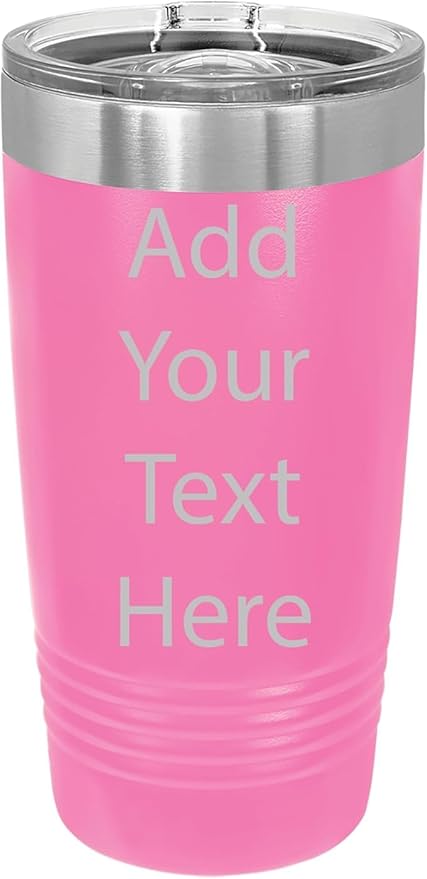 CRAZYDAISYWORLD Customized Polar Camel 20 Oz. Vacuum Insulated Ring Neck Tumbler with Slider Lid Personalized with Your Text (Pink)