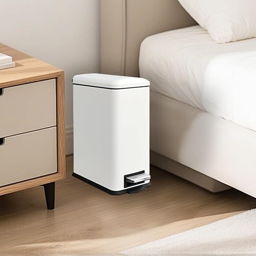 Bathroom Trash Can, 10L/2.6 Gallon Trash Can with Lid, Stainless Steel Garbage Can with Removable Liner Bucket, Soft Close Lid, Rectangle Trash Bin for Office, Kitchen, Bedroom, White