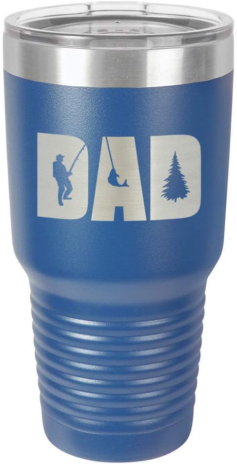 DAD KNOCKOUT FISHING Blue 30 oz Tumbler With Straw and Slide Top Lid | Stainless Steel Travel Mug | Compare To Yeti Rambler