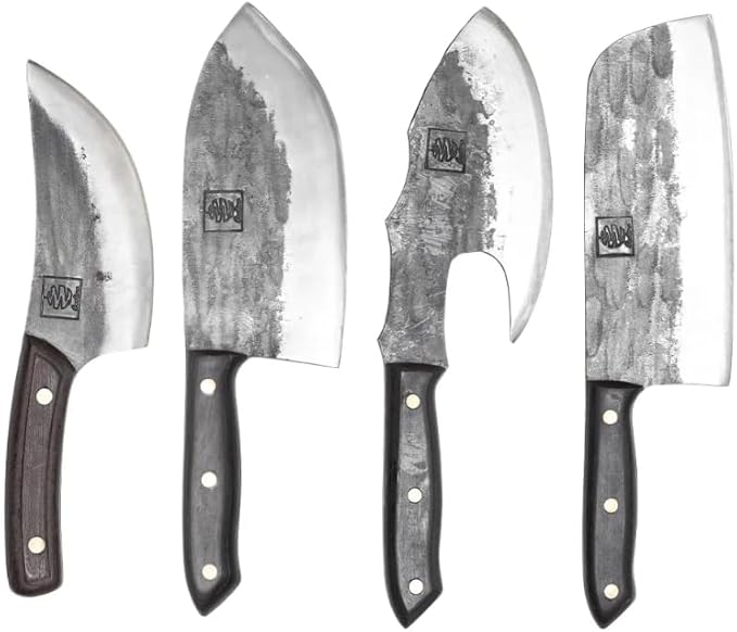 COOLINA Unique 4 Knife Set - Premium High-Carbon Steel Kitchen Knives for Meat Lovers - Altomino Butcher Knife, Galba Heavy-Duty Knife, Machado Rib Splitter, & Kapeni Cleaver