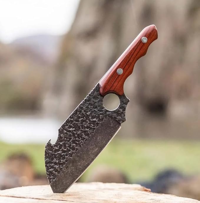 COOLINA Shark Knife | Heavy-Duty Butcher Knife with Wooden Handle, 8 inch Blade for Chopping Meat and Bones