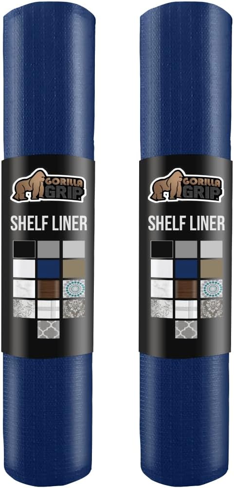 GORILLA GRIP Slip Resistant Drawer and Shelf Liner 2 Pack, Non Adhesive Water Resistant, Easy Clean and Trim, Smooth Surface Liners for Kitchen Cabinet, Shelves, Drawers, Pantry, 17.5 IN x 20 FT, Navy