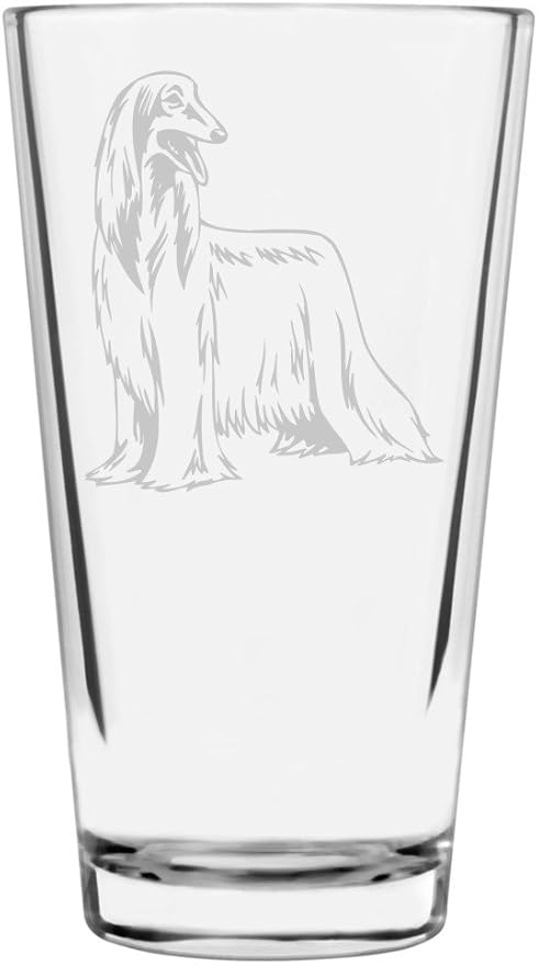 Afghan Hound Dog Themed Etched All Purpose 16oz Pint Glass