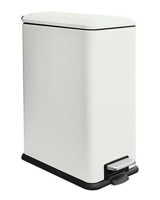12 Gallon Slim Kitchen Trash Can, Stainless Steel Trash Can with Removal Inner Bucket and Soft-Close Lid, Pedal Garbage Can 45 Liter, White