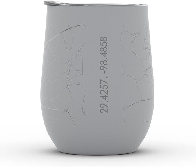 Well Told Engraved San Antonio Texas Map Insulated Wine Tumbler, Etched Stainless Steel Cup (12 oz, Dockside Gray) City Map Insulated Tumbler, Custom Insulated Tumbler, Outdoor Drinkware
