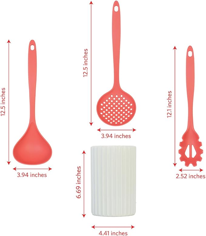 Glad Kitchen Utensils Set, 8pcs - Nonstick Cooking Tools with Utensil Holder - Nylon Spoon, Ladle, Skimmer, Spaghetti Server, and Turner Spatula Set - Dishwasher Safe, Rust