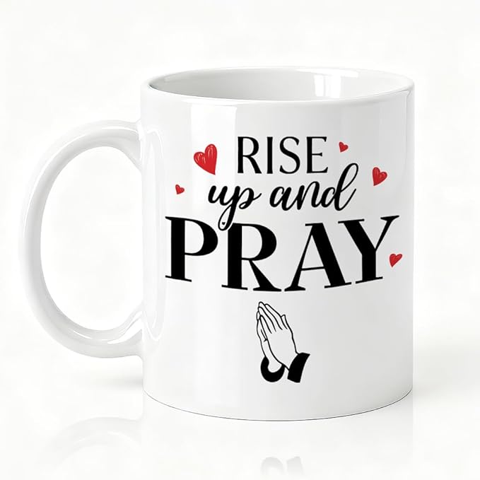 Rise Up And Pray Encouragement Coffee Mug, Ceramic Mug For Religious Enthusiast, Funny Prayerful Drinking Cup For Christian, Religious Thank You Gifts For Family Friend Boss Coworker
