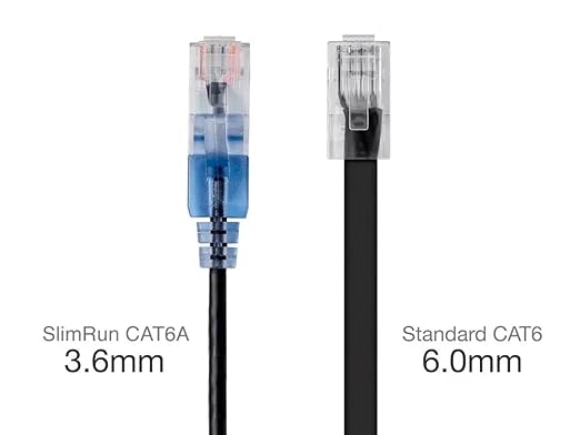 Monoprice SlimRun Cat6A Ethernet Patch Cable - Snagless RJ45 Stranded 550Mhz UTP Pure Bare Copper Wire 10G 30AWG 7ft Black 1-Pack