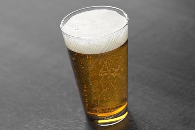 Well Told 16 oz Clear Glass New York City Map Pint Glass, Engraved Beer Glass, Gift