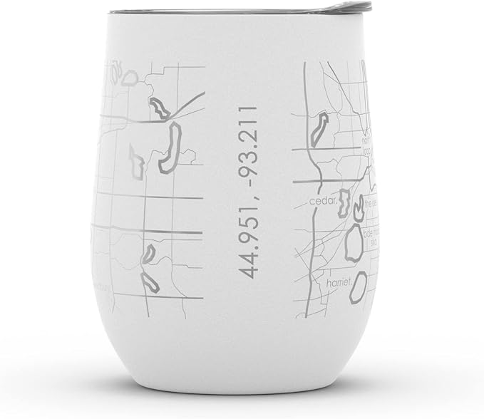 Well Told Engraved Minneapolis Minnesota Map Insulated Wine Tumbler, Etched Stainless Steel Wine Tumbler (12 oz, White) City Map Insulated Tumbler, Custom Insulated Tumbler, Outdoor Drinkware