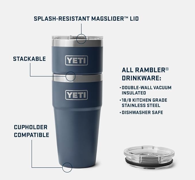 YETI Rambler 20 oz Stackable Tumbler, Stainless Steel, Vacuum Insulated with MagSlider Lid