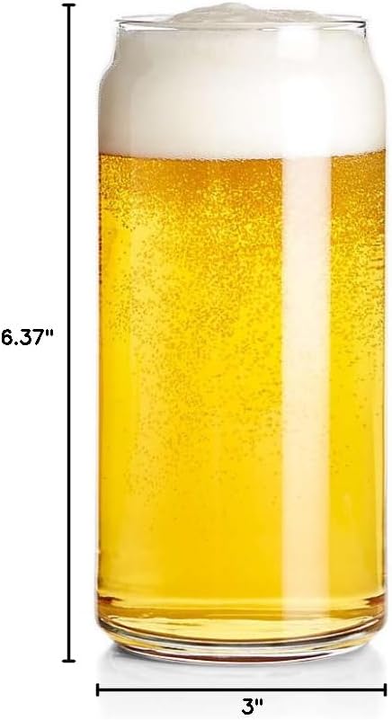 Can Shaped Beer Glass Cups, 6 Pack 20oz Classic Can Tumbler Glasses With Pourers (20 Ounces), Clear