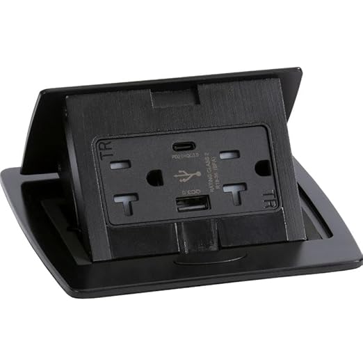 Lew Electric Kitchen Countertop Pop Up Charging Outlet (2 Power | USB, All Black)